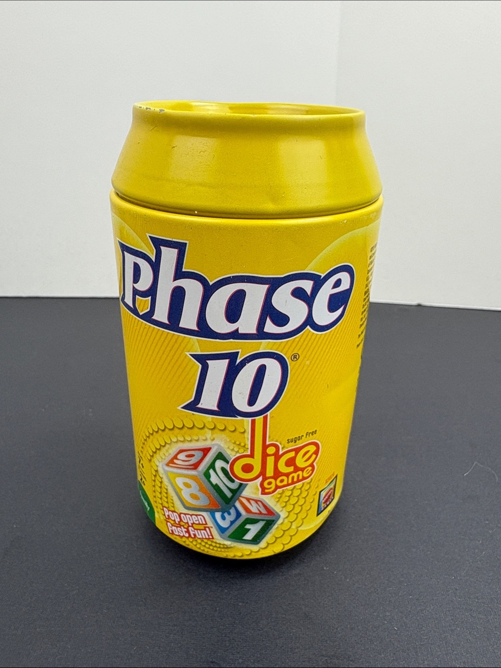 Mattel Phase 10 Dice Game Yellow Tin Soda Can Complete 2011 Discontinued